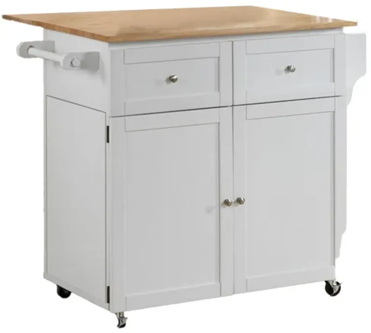 Modern Dual Tone Wooden Kitchen Cart with Spacious Storage, Brown And White - Benzara