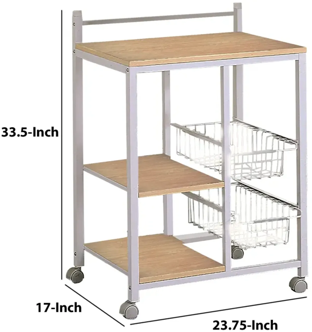 Kitchen Cart with 3 Shelves & 2 Storage Compartments, Brown And White-Benzara