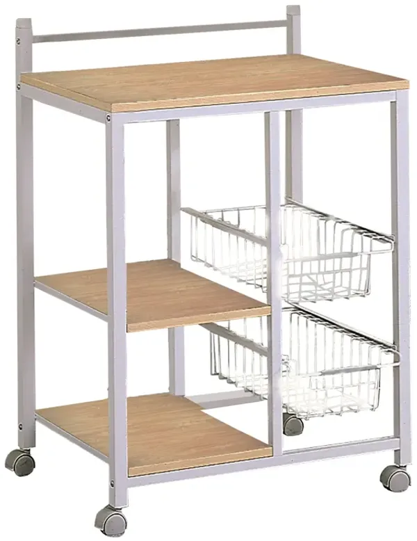 Kitchen Cart with 3 Shelves & 2 Storage Compartments, Brown And White-Benzara