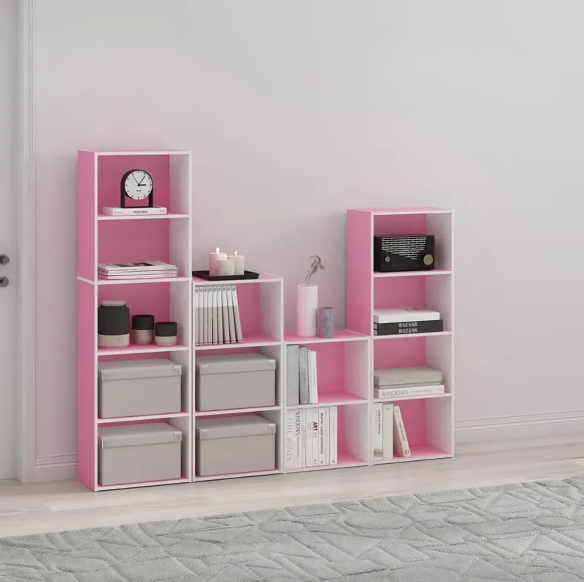 Furinno Luder 2-Tier Open Shelf Bookcase, Pink/White