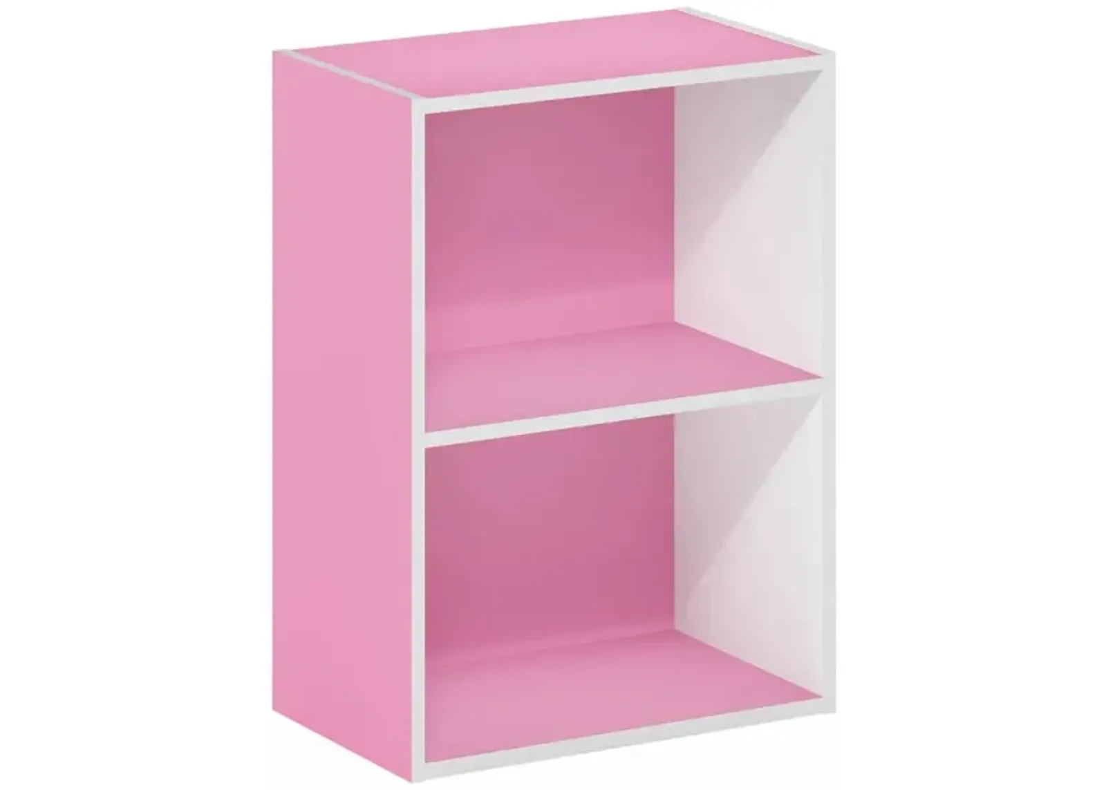 Furinno Luder 2-Tier Open Shelf Bookcase, Pink/White