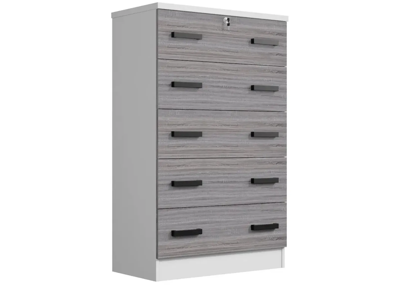 Cindy 5 Drawer Chest Wooden Dresser with Lock (White & Grey)