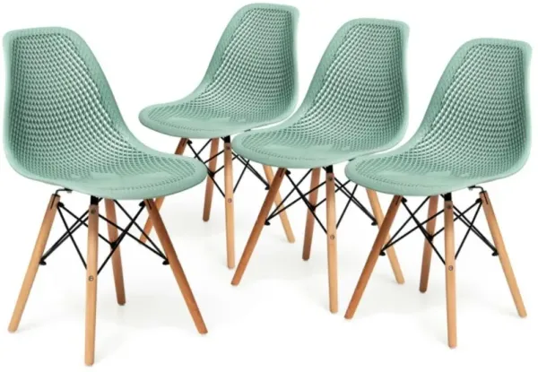 Hivvago 4 Pieces Modern Plastic Hollow Chair Set with Wood Leg
