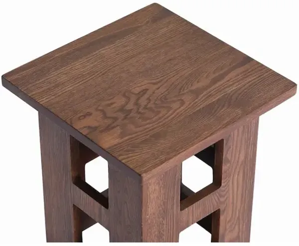 Crafters and Weavers Mission Solid Oak Square End Table with Cut Outs - Walnut