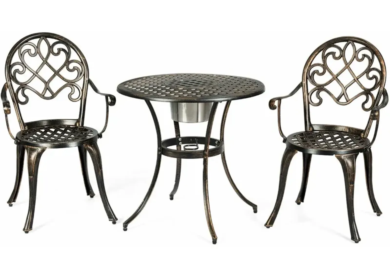 3 Pieces Outdoor Set Patio Bistro with Attached Removable Ice Bucket