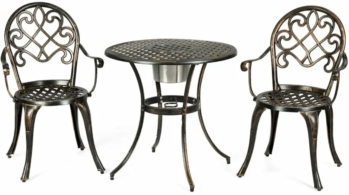 3 Pieces Outdoor Set Patio Bistro with Attached Removable Ice Bucket