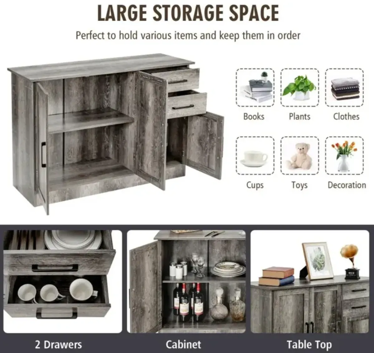 Hivvago Buffet Server Storage Cabinet with 2-Door Cabinet and 2 Drawers