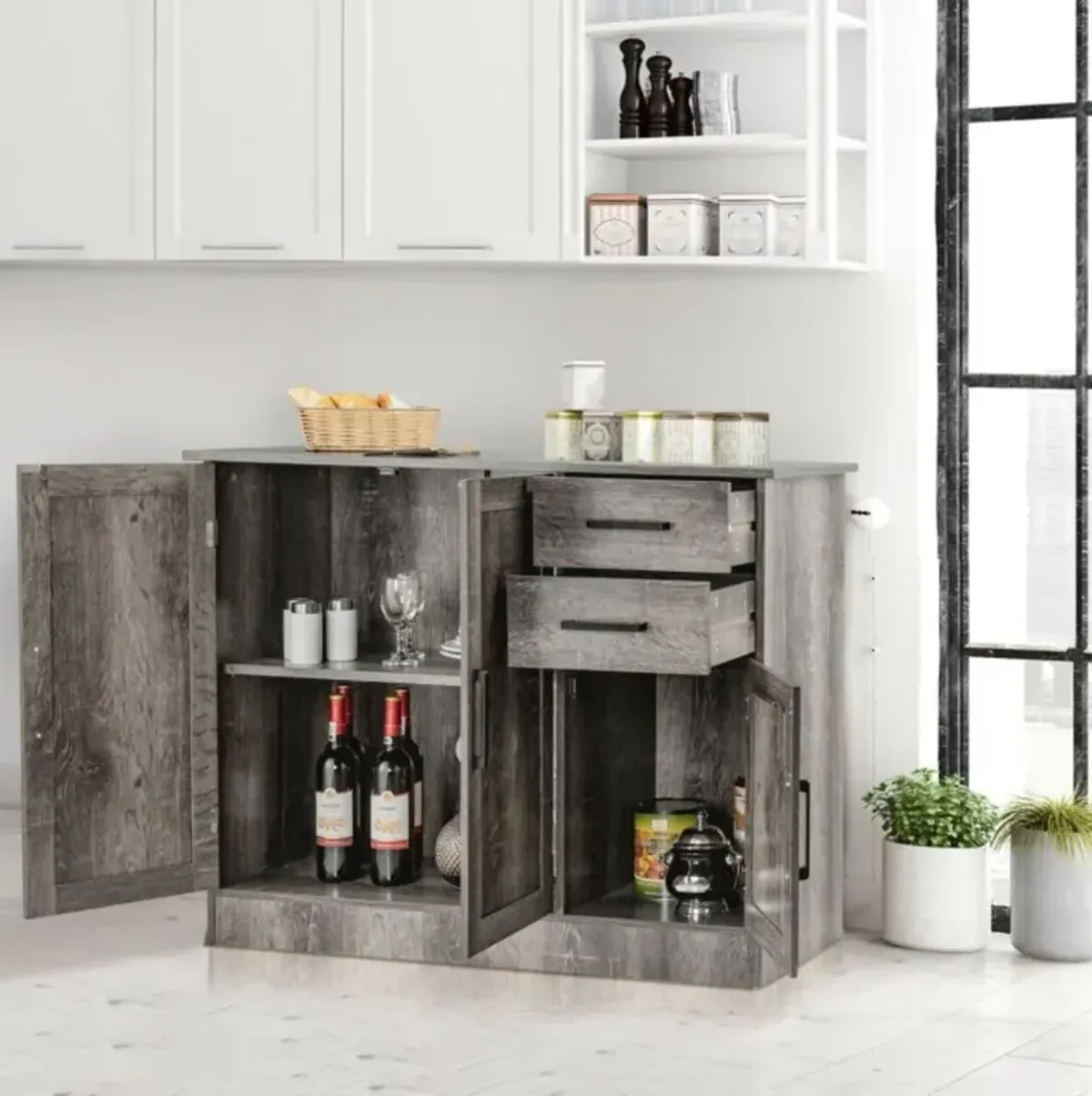 Hivvago Buffet Server Storage Cabinet with 2-Door Cabinet and 2 Drawers