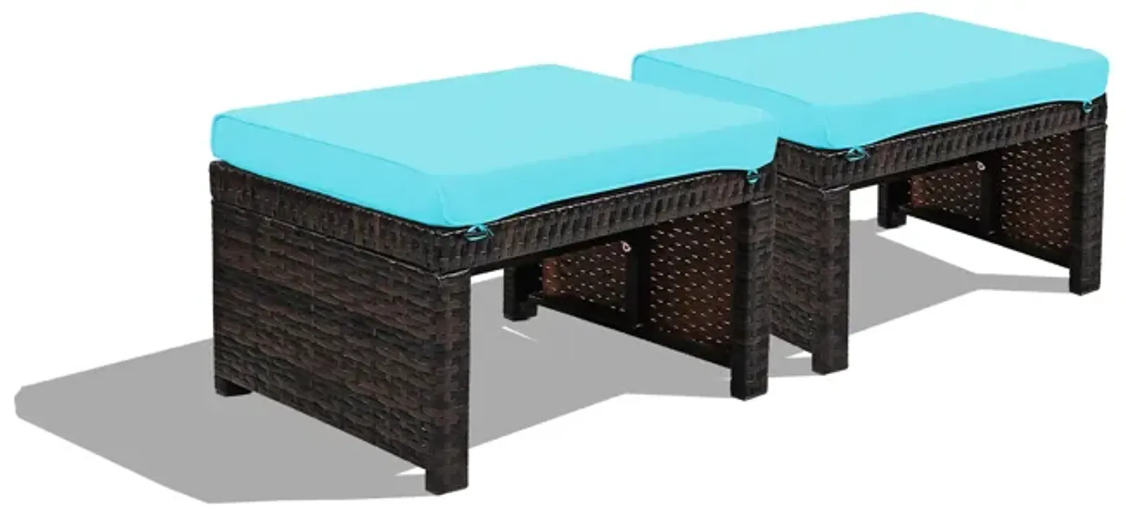 2 Pieces Patio Rattan Ottomans with Soft Cushion for Patio and Garden