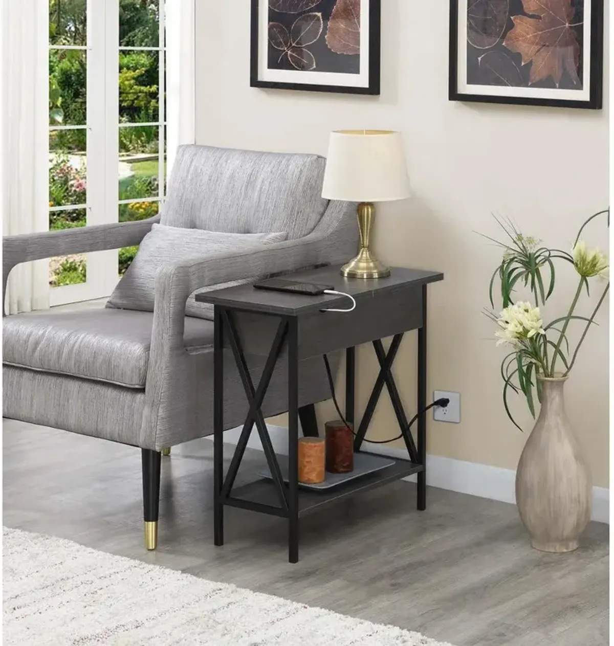 Convience Concept, Inc. Tucson Flip Top End Table with Charging Station and Shelf