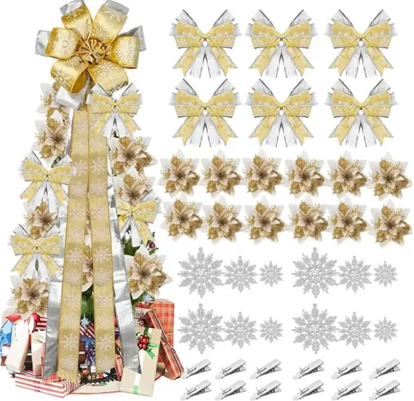 Gold 31 Pcs Velvet Christmas Tree Decoration Set