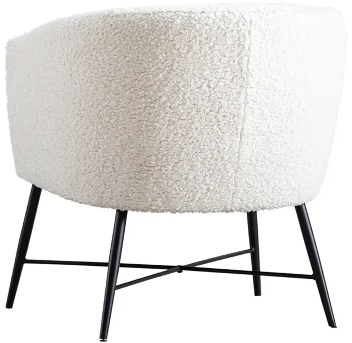 Ino 28 Inch Accent Chair, White Wool Like Fabric, Curved Back, Shelter Arms-Benzara