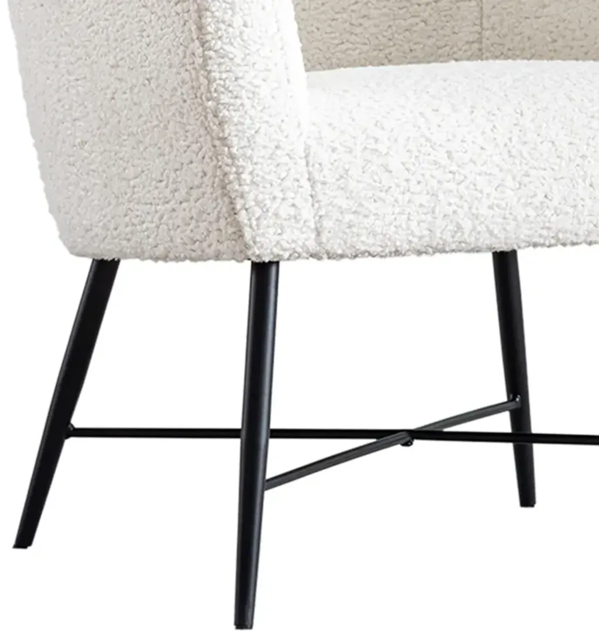 Ino 28 Inch Accent Chair, White Wool Like Fabric, Curved Back, Shelter Arms-Benzara