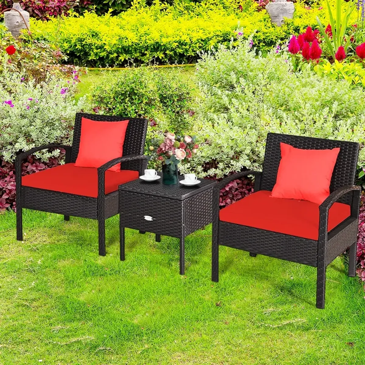 3 Piece PE Rattan Wicker Sofa Set with Washable and Removable Cushion for Patio