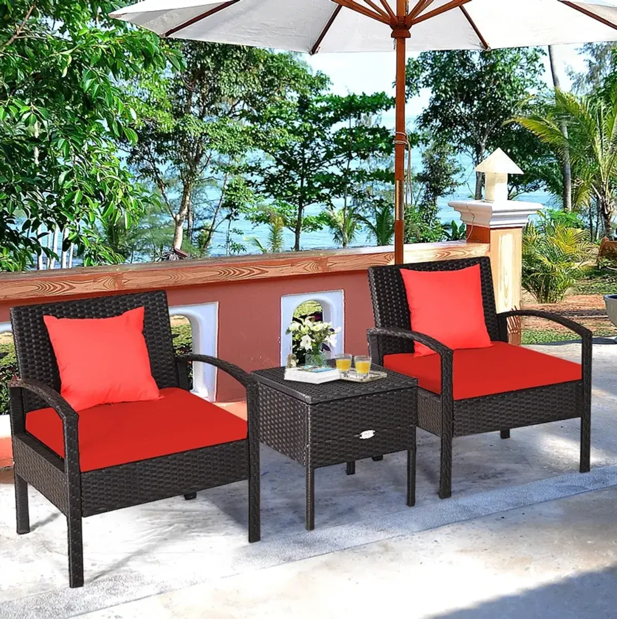 3 Piece PE Rattan Wicker Sofa Set with Washable and Removable Cushion for Patio