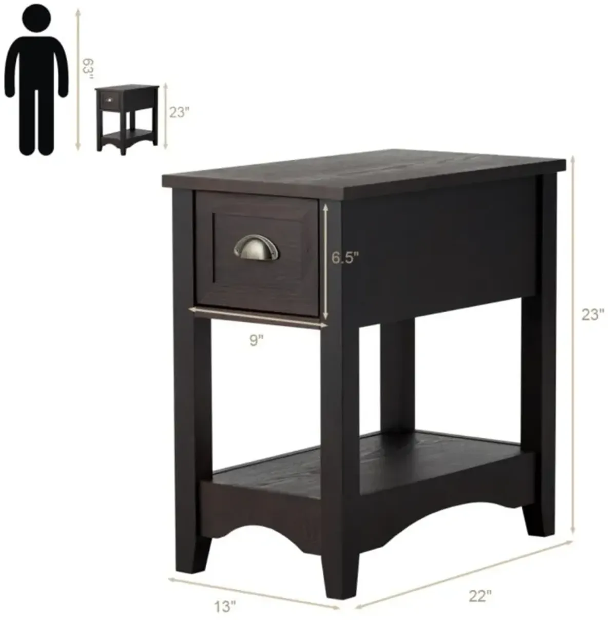 Hivvago Set of 2 Contemporary Side End Table with Drawer