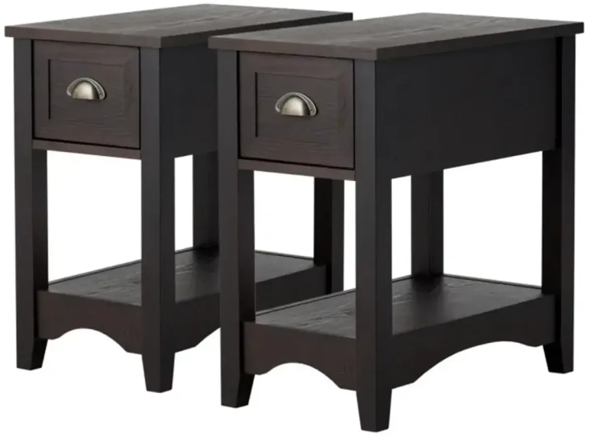 Hivvago Set of 2 Contemporary Side End Table with Drawer