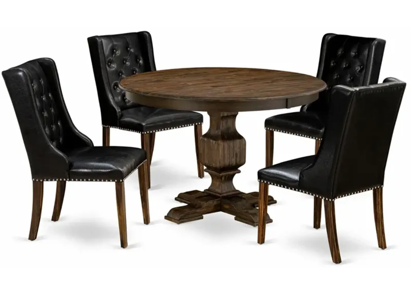 East West Furniture F3FO5-749 5Pc Dining Set - Round Table and 4 Parson Chairs - Distressed Jacobean Color