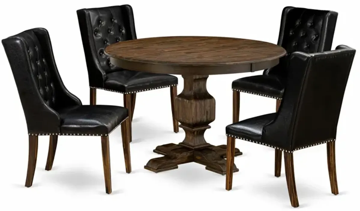 East West Furniture F3FO5-749 5Pc Dining Set - Round Table and 4 Parson Chairs - Distressed Jacobean Color