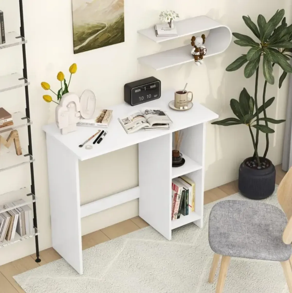 Hivvago Small Computer Desk with Storage and Adjustable Shelf