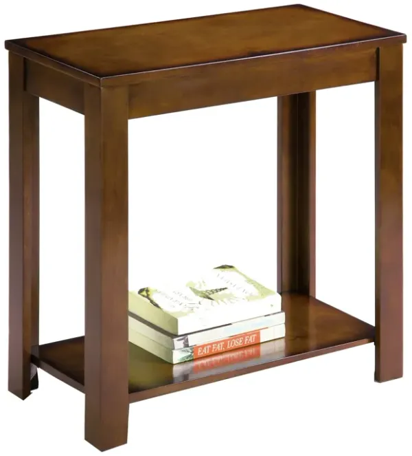 24 Inch Rectangular Chairside End Table with Open Shelf, Cherry Brown Wood-Benzara
