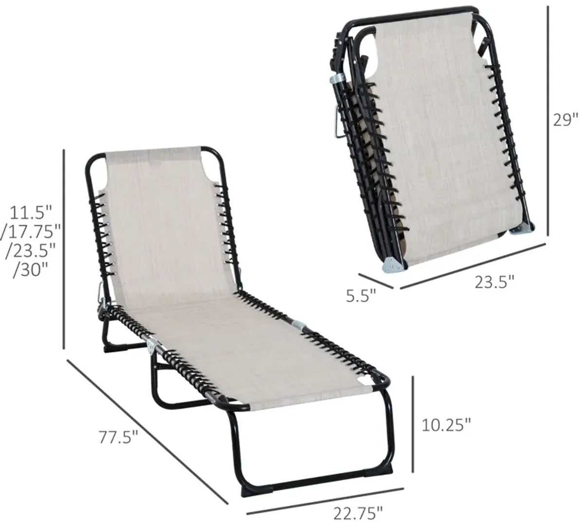 Cream Comfort Recliner: Breathable Mesh Outdoor Chaise Lounge