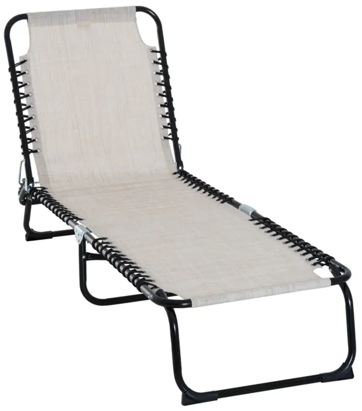 Cream Comfort Recliner: Breathable Mesh Outdoor Chaise Lounge