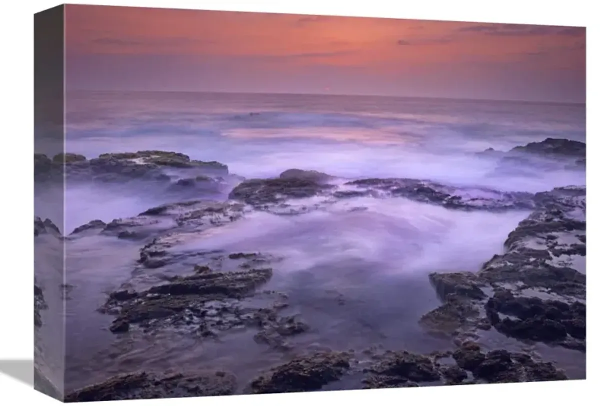 Ocean and lava rocks at sunset, Puuhonua, Hawaii-Canvas Art-16x12