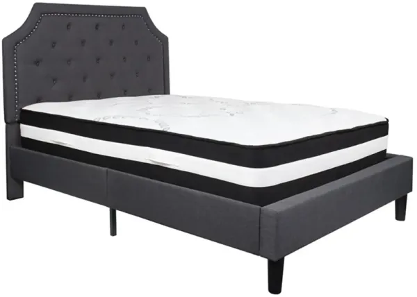 Brighton Full Size Tufted Upholstered Platform Bed in Dark Gray Fabric with Pocket Spring Mattress