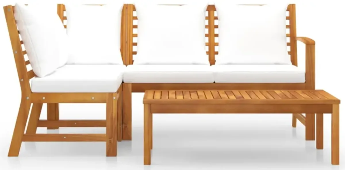 vidaXL 4 Piece Garden Lounge Set with Cushion Cream Solid Acacia Wood