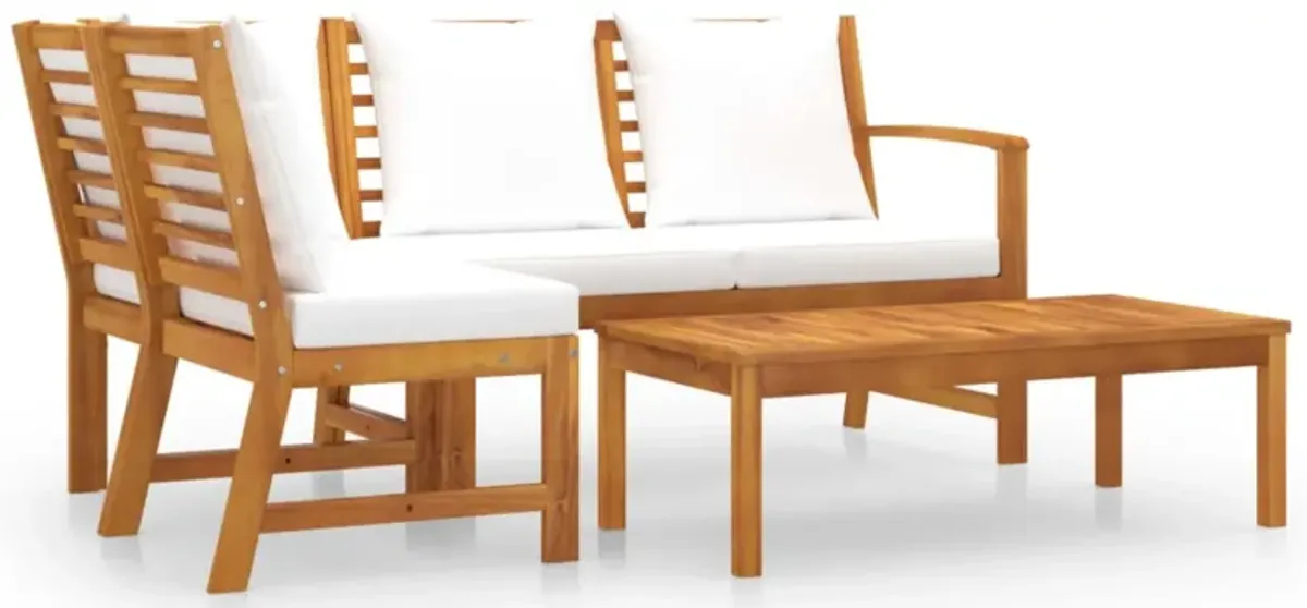 vidaXL 4 Piece Garden Lounge Set with Cushion Cream Solid Acacia Wood