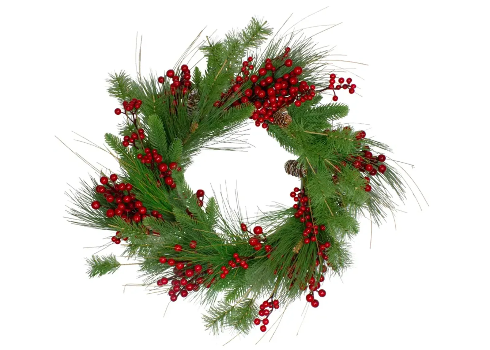 24-Inch Mixed Pine and Red Berry Artificial Christmas Wreath - Unlit