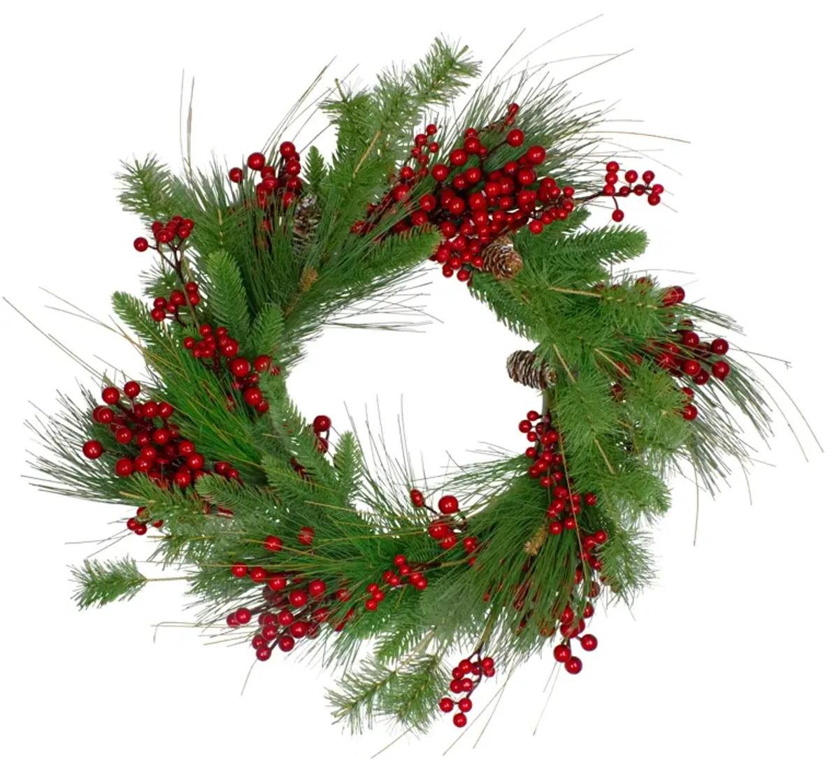 24-Inch Mixed Pine and Red Berry Artificial Christmas Wreath - Unlit