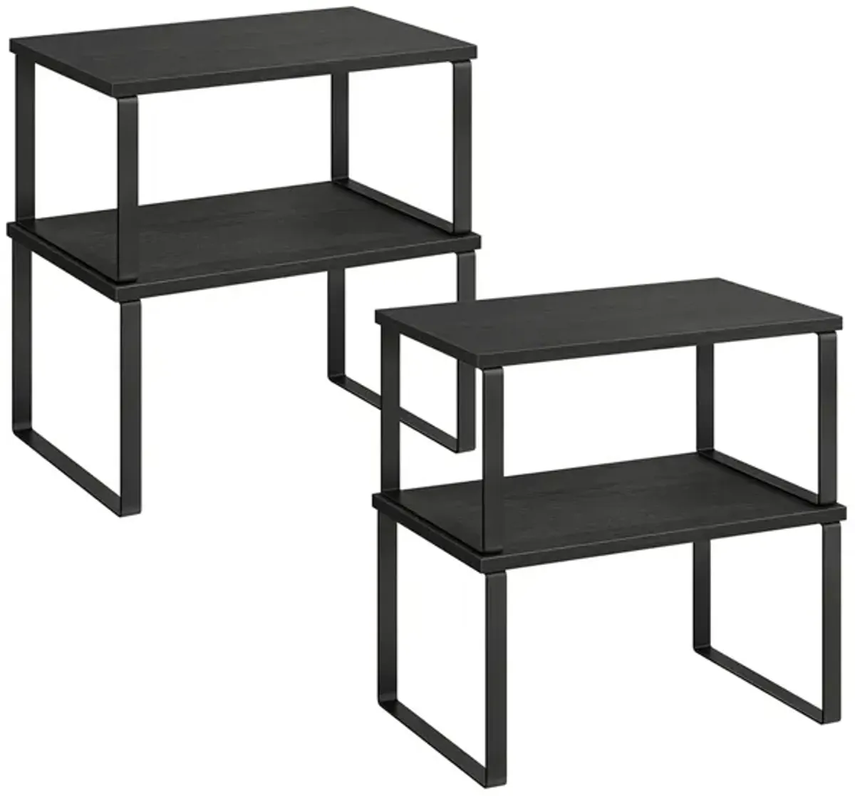 Set of 4 Stackable Cabinet Shelf Organizers - Metal and Particleboard Kitchen Counter Shelves, Expandable