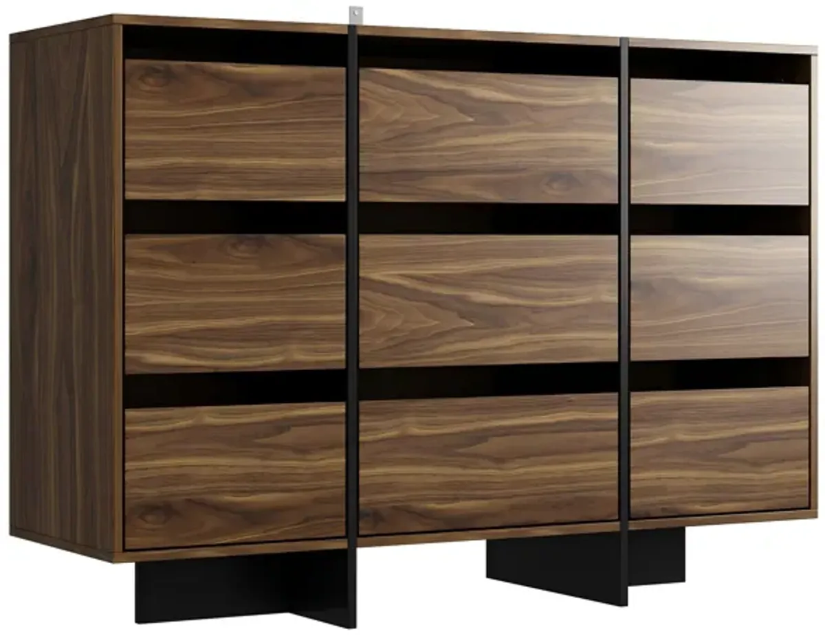 FUFU&GAGA Modern 9-Drawer Dresser with Walnut Finish and Ample Storage for Bedroom or Living Room (39.4" W x 28.3" H x 13.2" D) Brown