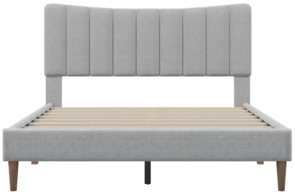 Upholstered Platform Bed Frame with Vertical Channel Tufted Headboard, No Box Spring Needed, Queen