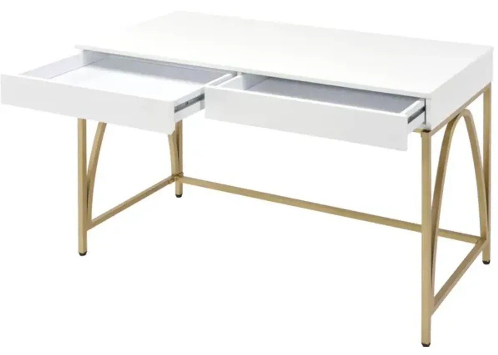 Lightmane Vanity Desk In White High Gloss & Gold Finish