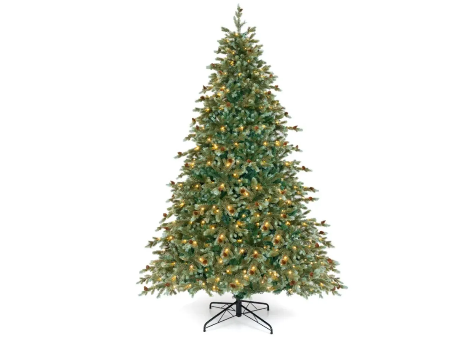 Hivvago 6/7/8 Feet Christmas Tree with Warm White LED Lights and Pine Cones