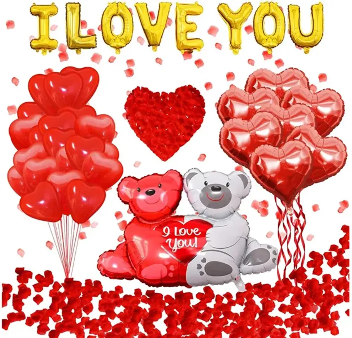 I Love You Balloons,Heart Balloons Kit,1000Pcs Dark-Red Silk Rose