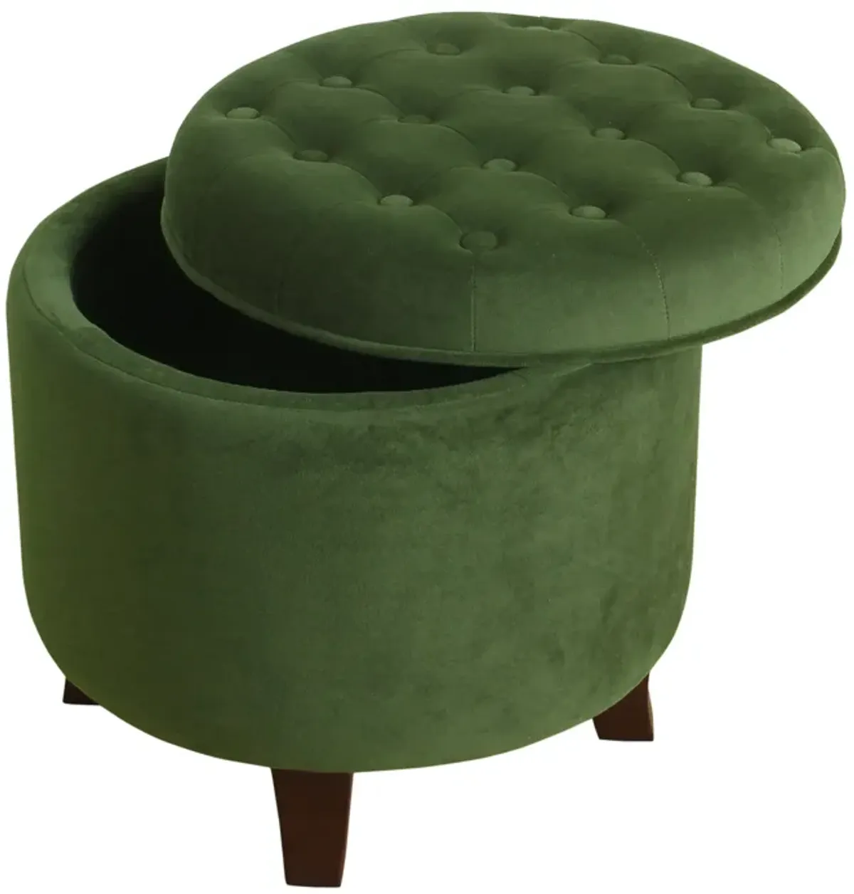 Button Tufted Velvet Upholstered Wooden Ottoman with Hidden Storage, Green and Brown - Benzara