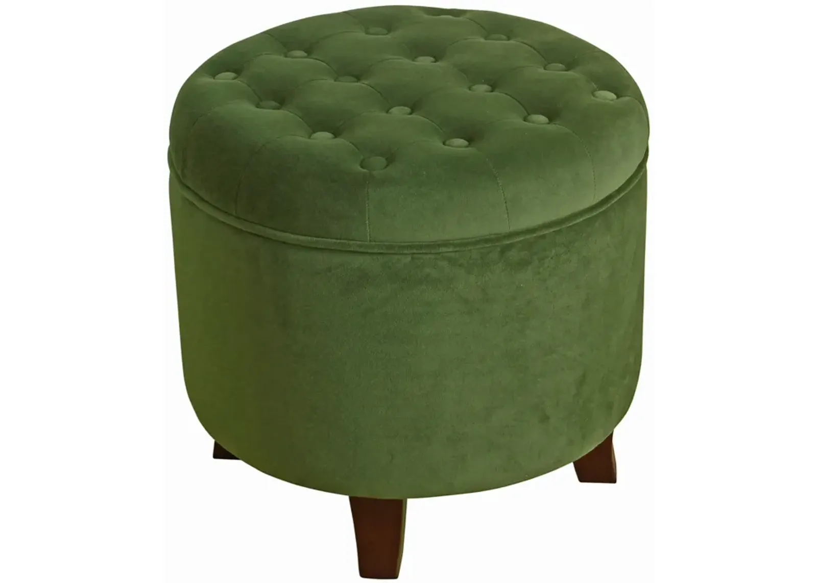 Button Tufted Velvet Upholstered Wooden Ottoman with Hidden Storage, Green and Brown - Benzara