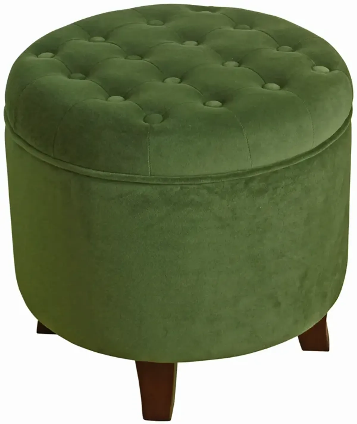 Button Tufted Velvet Upholstered Wooden Ottoman with Hidden Storage, Green and Brown - Benzara