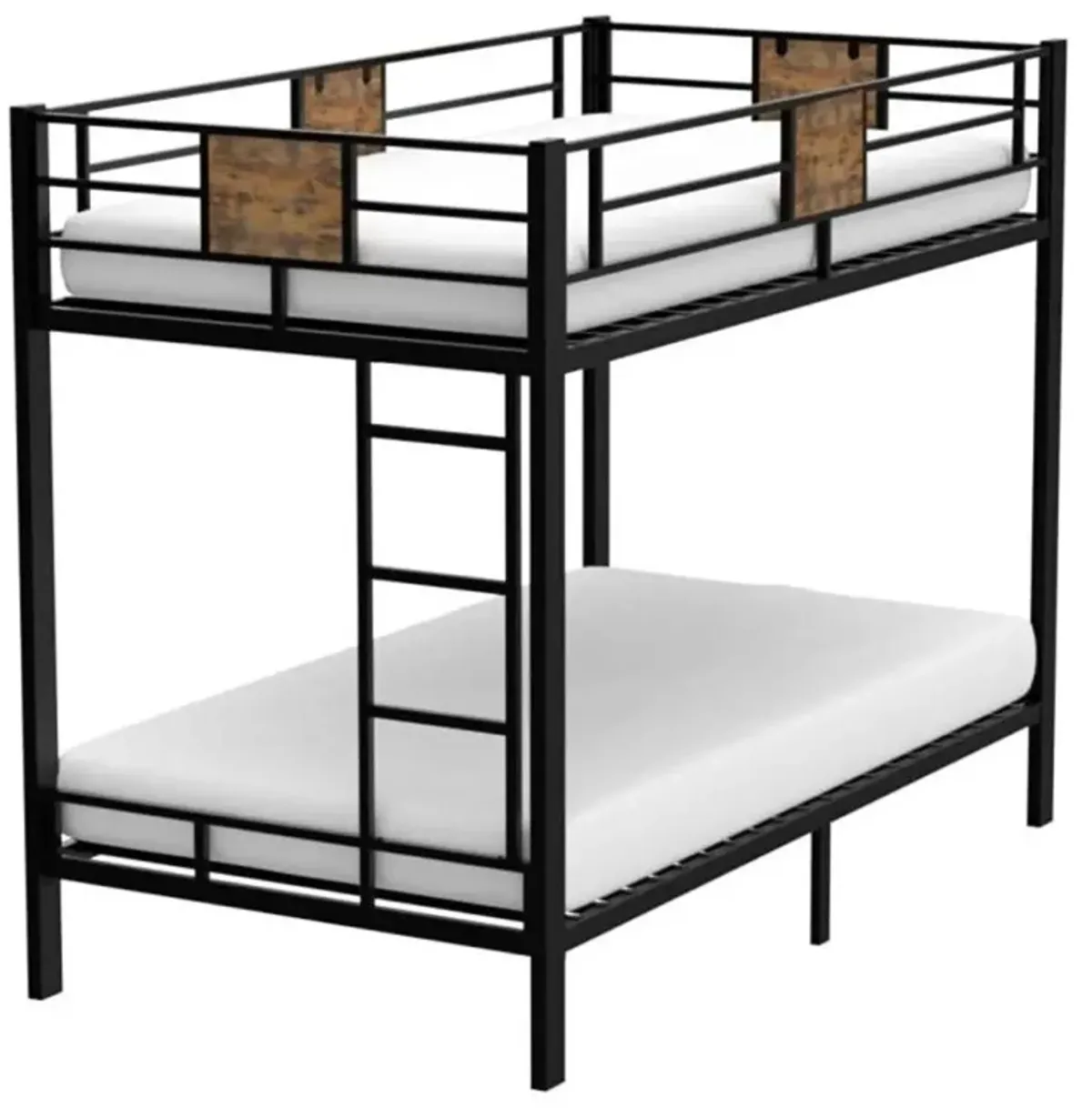 Hivvago Twin over Twin Heavy Duty Metal Bunk Bed in Black with Side Ladder