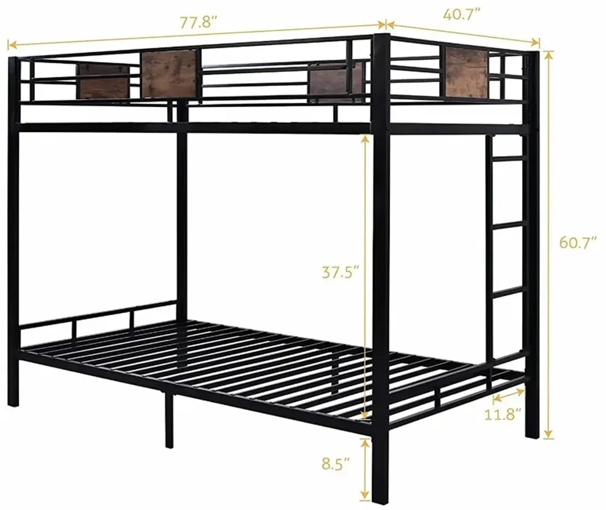 Hivvago Twin over Twin Heavy Duty Metal Bunk Bed in Black with Side Ladder