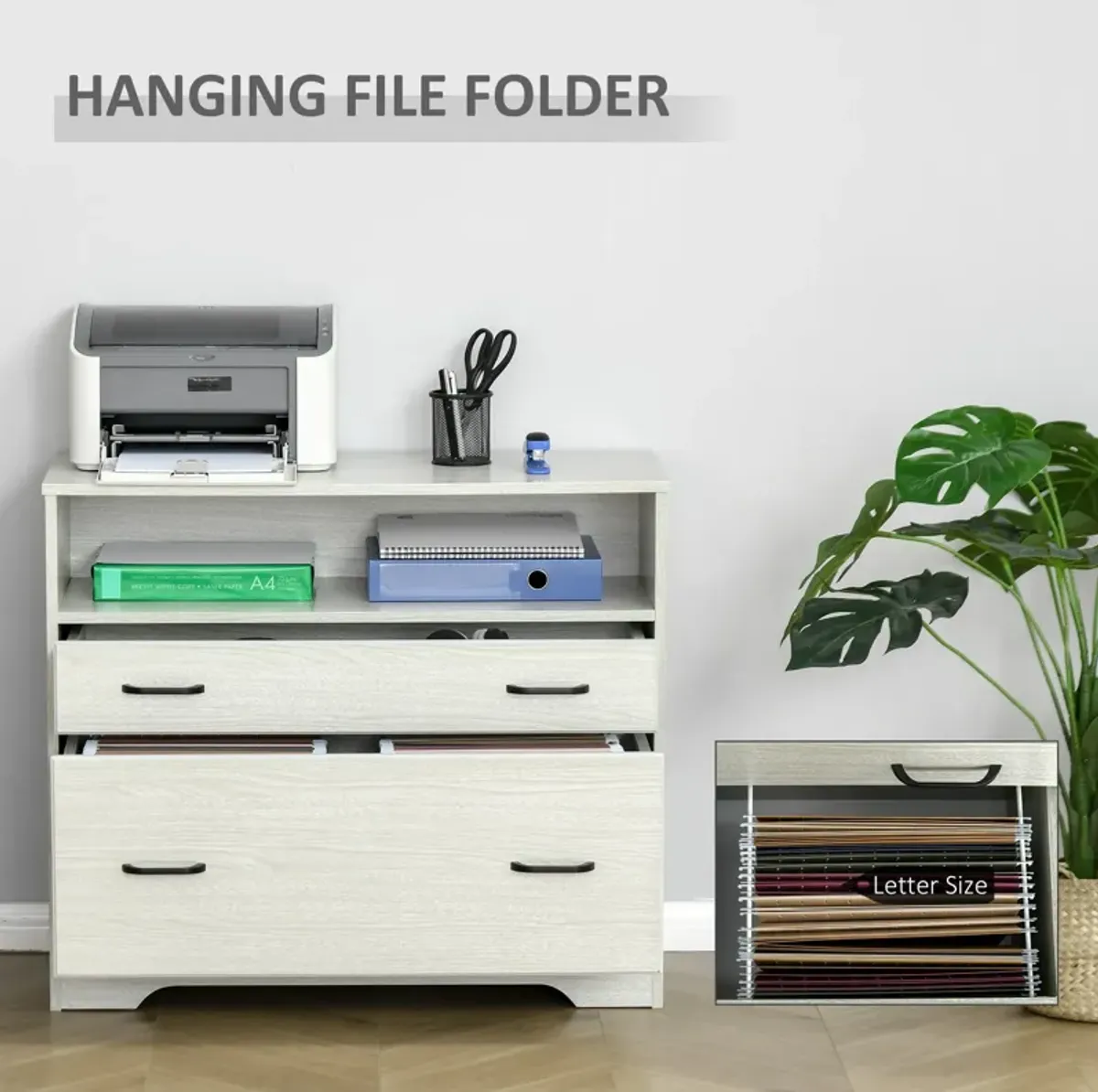 Grey Office Organizer: Lateral File Cabinet with 2 Drawers