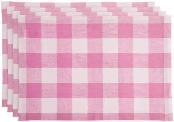 Solino Home 100% Pure Linen Placemats 14 x 19 Inch Set of 4 - Buffalo Check
