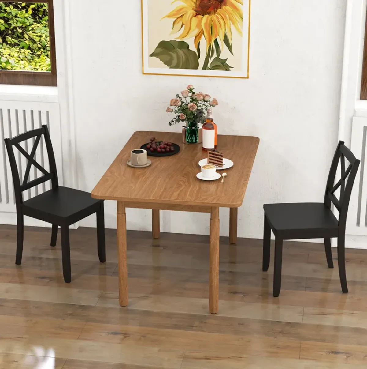 Wood Dining Chair Set of 2 with Rubber Wood Legs and Curved Backrest