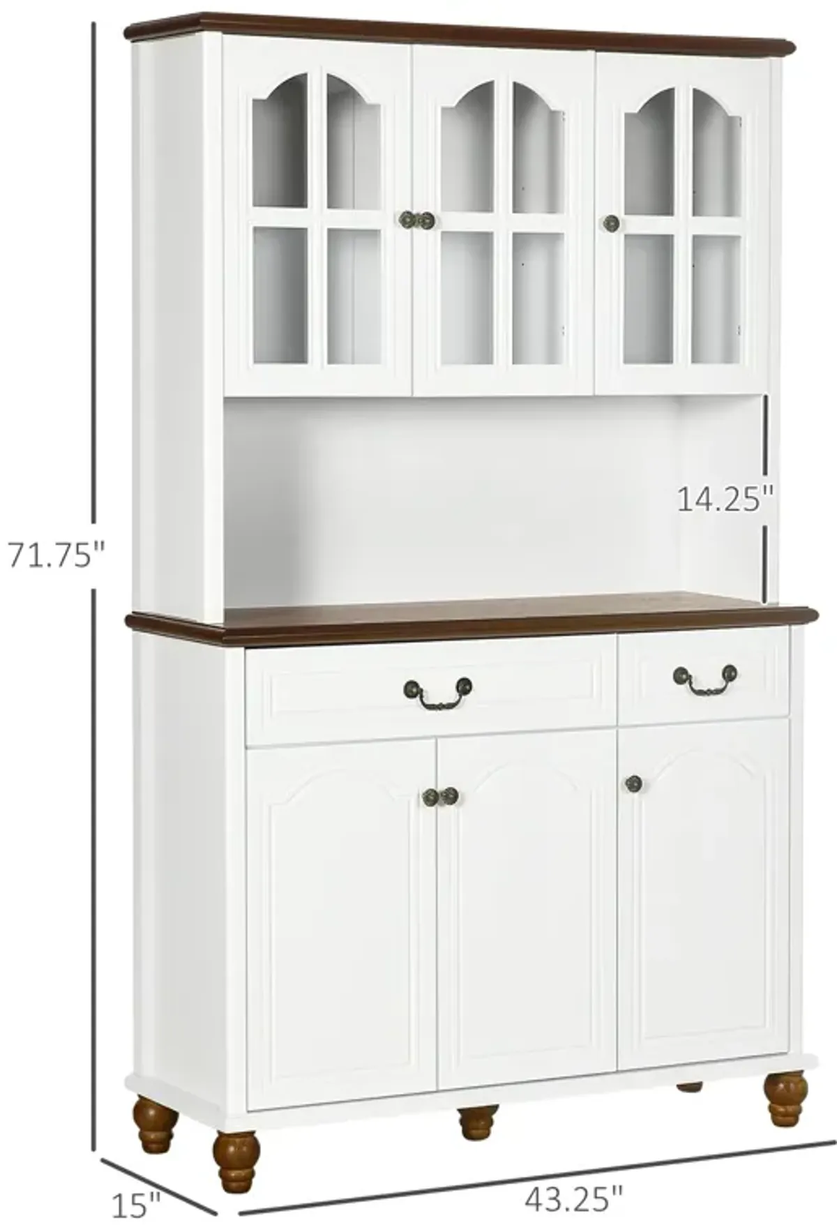 White Kitchen Hutch: Freestanding Pantry with 6 Doors & 2 Drawers