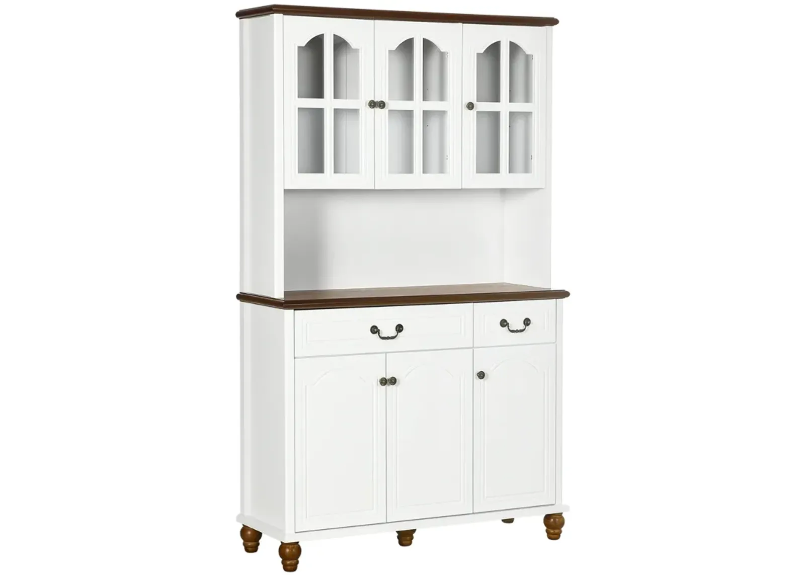 White Kitchen Hutch: Freestanding Pantry with 6 Doors & 2 Drawers