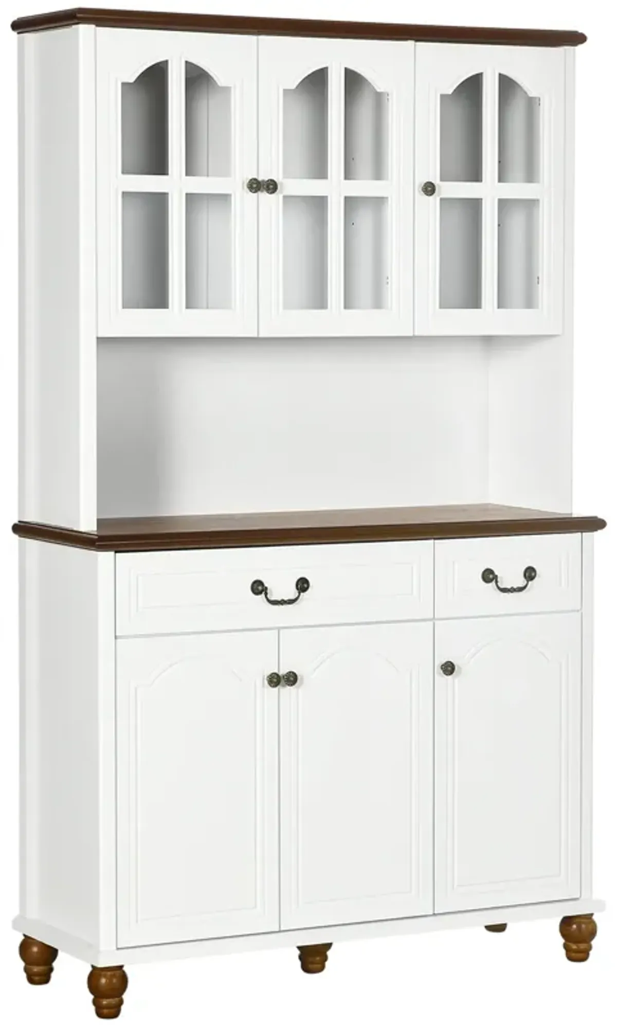 White Kitchen Hutch: Freestanding Pantry with 6 Doors & 2 Drawers